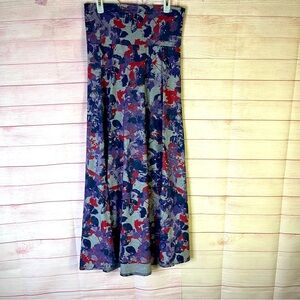 LulaRoe Beautiful Gray Purple Print High Waist Maxi‎ Skirt Size Large